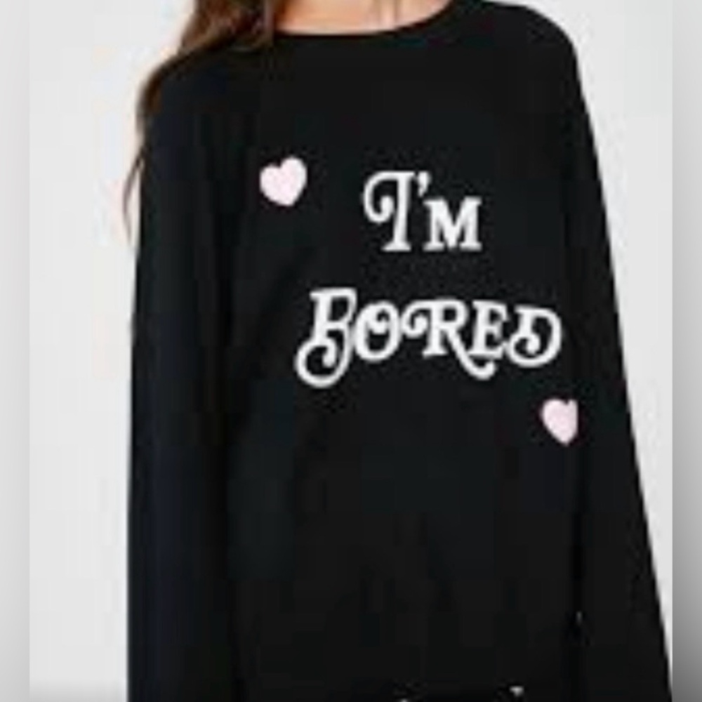 Wildfox Black Sweatshirt Funny with Pink and White graphics medium